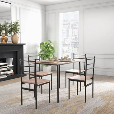 HOMCOM 5 Piece Dining Table and Chairs Set, Space Saving, Brown and Black