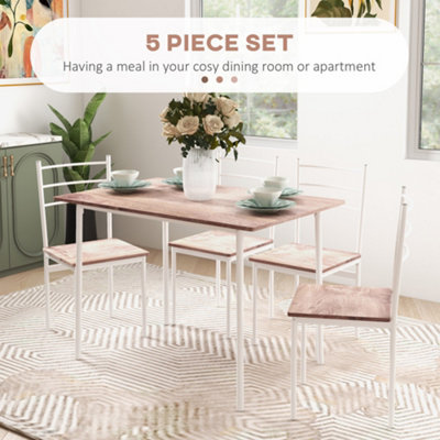 HOMCOM 5 Piece Dining Table and Chairs Set, Space Saving, Brown and White