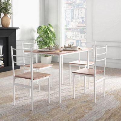 HOMCOM 5 Piece Dining Table and Chairs Set, Space Saving, Brown and White