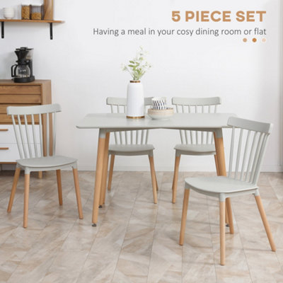 HOMCOM 5 Piece Dining Table and Chairs Set with Wood Legs for Small Spaces
