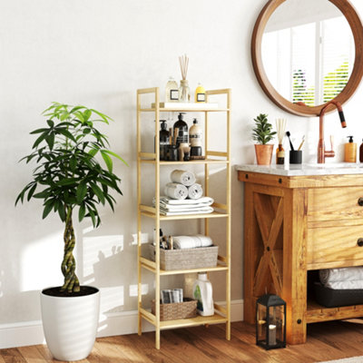 HOMCOM 5-Tier Bamboo Bathroom Storage Shelf with Adjustable Rack, Natural