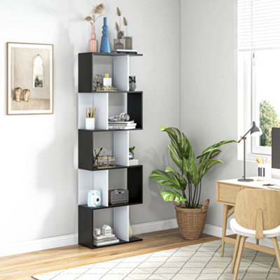 HOMCOM 5-tier Bookcase Storage Display Shelving S Shape design Unit Black