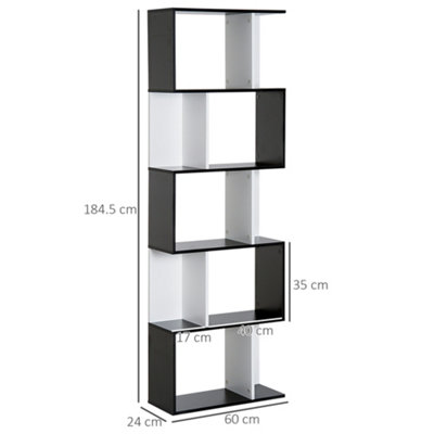 HOMCOM 5-tier Bookcase Storage Display Shelving S Shape design Unit Black
