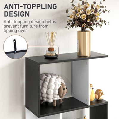 HOMCOM 5-tier Bookcase Storage Display Shelving S Shape design Unit Black