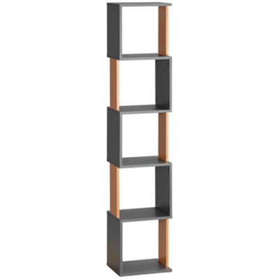 HOMCOM 5-Tier Bookshelf Freestanding Bookcase Storage Shelves Study, Dark Grey