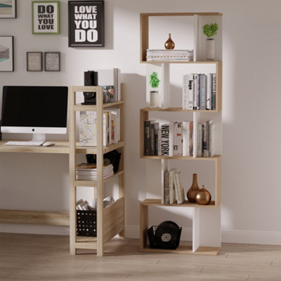 HOMCOM 5-tier Display Shelving Storage Bookcase S Shape design Unit Natural
