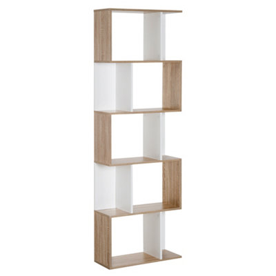 HOMCOM 5-tier Display Shelving Storage Bookcase S Shape design Unit Natural