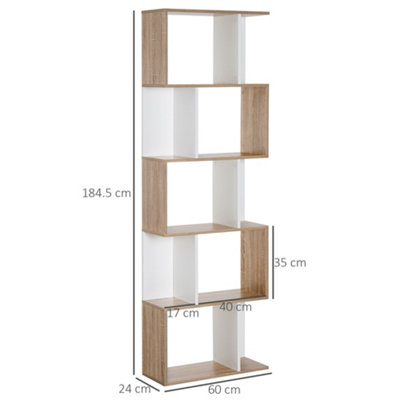 HOMCOM 5-tier Display Shelving Storage Bookcase S Shape design Unit Natural