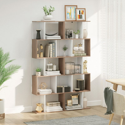 HOMCOM 5-tier Display Shelving Storage Bookcase S Shape design Unit Natural