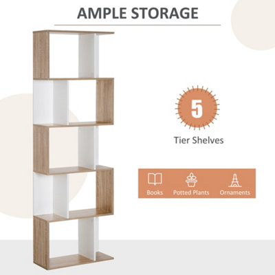 HOMCOM 5-tier Display Shelving Storage Bookcase S Shape design Unit Natural