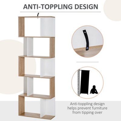 HOMCOM 5-tier Display Shelving Storage Bookcase S Shape design Unit Natural