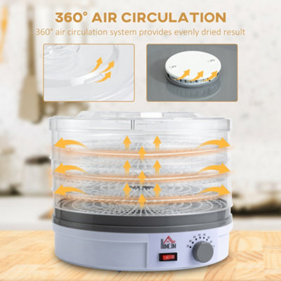 HOMCOM 5 Tier Food Dehydrator, 250W Stainless Steel Food Dryer Machine with  Adjustable Temperature, Silver