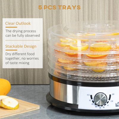 HOMCOM 5 Tier Food Dehydrator, 250W for Fruit, Meat, Vegetable, LCD Display