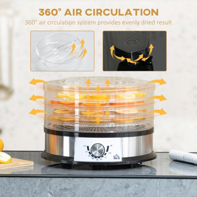 HOMCOM 5 Tier Food Dehydrator, 250W for Fruit, Meat, Vegetable, LCD Display