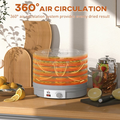 FOHERE Dehydrator, Dehydrators (35-70°C) Temperature Adjustable, Dehydrator for Food Meat Fruit Vegetables with 5 Trays, 360° Circulation Drying, for Meat, Fruit