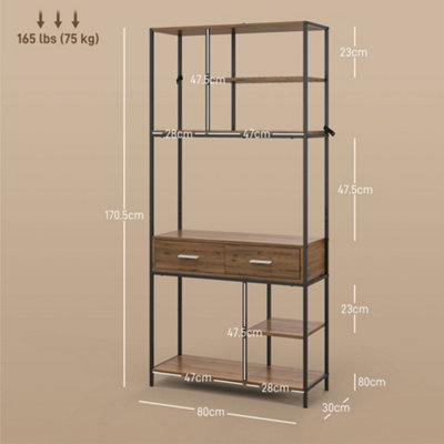 HOMCOM 5 Tier Free Standing Book Shelf with 2 Drawers for Study, Living Room