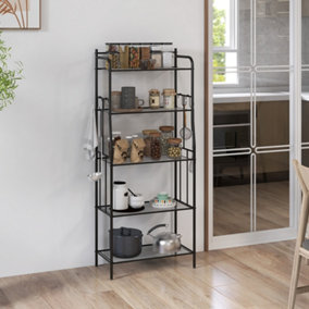 HOMCOM 5-Tier Kitchen Storage Unit, Microwave Stand with Open Shelves and Hooks