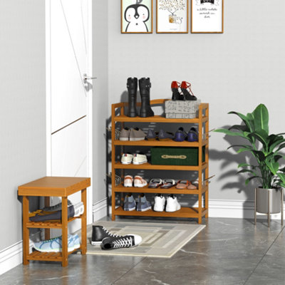 HOMCOM 5-Tier Shoe Rack Acacia Wood Shoe Storage Shelf for