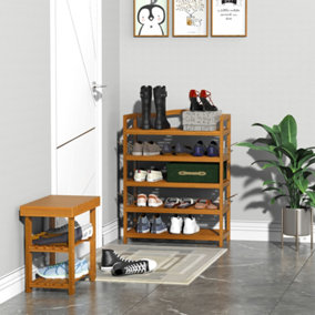 HOMCOM 5-Tier Shoe Rack Acacia Wood Shoe Storage Shelf for Entryway Bedroom Teak