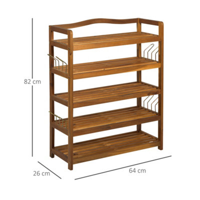 HOMCOM 5-Tier Shoe Rack Acacia Wood Shoe Storage Shelf for Entryway Bedroom Teak - 3