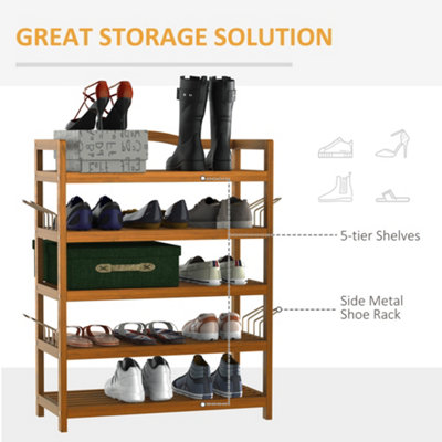 HOMCOM 5-Tier Shoe Rack Acacia Wood Shoe Storage Shelf for Entryway Bedroom Teak