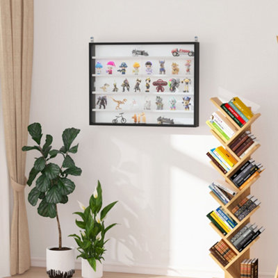 HOMCOM 5 Tier Wall Display Shelf Unit Cabinet w Shelves Glass Doors Black White