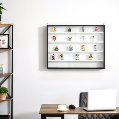HOMCOM 5-Tier Wall Mount Display Cabinet - Black With Glass Doors & Adjustable Shelves 12 thumbnail image
