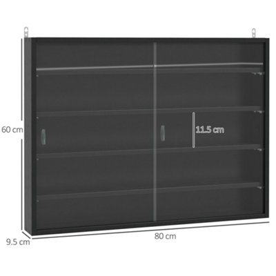 HOMCOM 5-Tier Wall Display Shelf Unit Cabinet w/ Shelves Glass Doors Black
