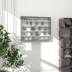 HOMCOM 5-Tier Wall Display Shelf Unit Cabinet w/ Shelves Glass Doors Grey Wood
