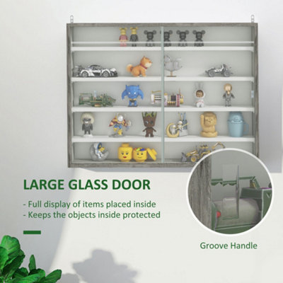 HOMCOM 5-Tier Wall Display Shelf Unit Cabinet w/ Shelves Glass Doors ...