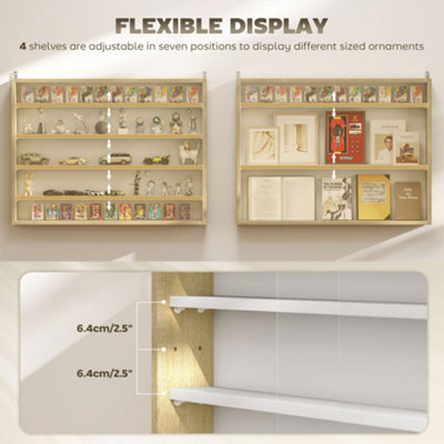 HOMCOM 5-Tier Wall Display Shelf Unit Cabinet w/ Shelves Glass Doors ...