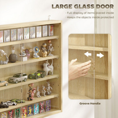 HOMCOM 5-Tier Wall Display Shelf Unit Cabinet w/ Shelves Glass Doors Oak