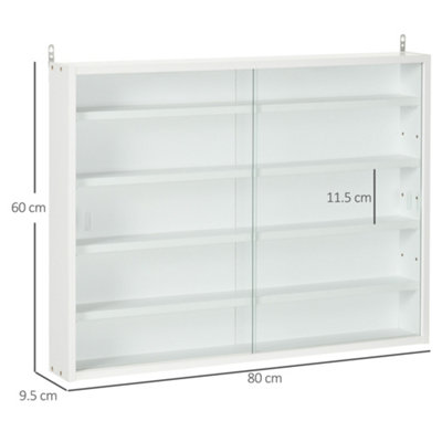 HOMCOM 5-Tier Wall Display Shelf Unit Cabinet w/ Shelves Glass Doors White