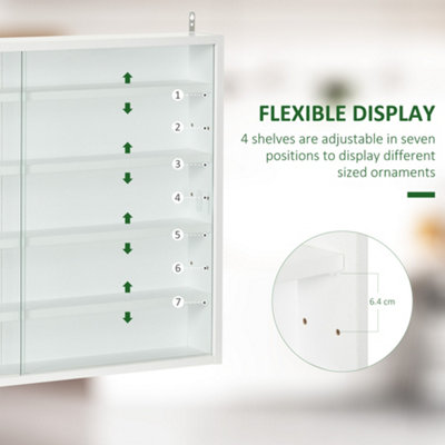 HOMCOM 5-Tier Wall Display Shelf Unit Cabinet w/ Shelves Glass Doors White