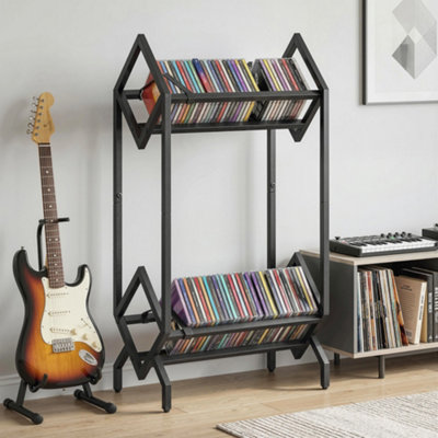 HOMCOM 50 CD Storage Rack, 2-Tier Metal Display Rack for CDs, DVDs, Black