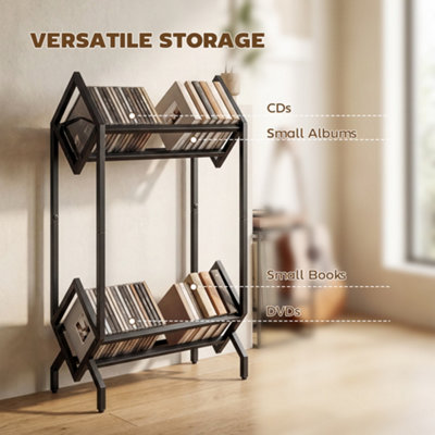 HOMCOM 50 CD Storage Rack, 2-Tier Metal Display Rack for CDs, DVDs, Black