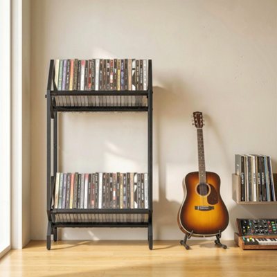 HOMCOM 50 CD Storage Rack, 2-Tier Metal Display Rack for CDs, DVDs, Black