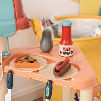 HOMCOM 50 Pcs Kids Kitchen Play set Pretend Trolley Cart Toys for Age 3 6