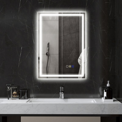 HOMCOM 500 x 700 mm Bathroom Mirror with Bluetooth Lights Demister Pad