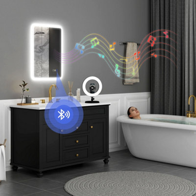 HOMCOM 500 x 700 mm Bluetooth Bathroom Mirror with LED Lights Wall Mounted