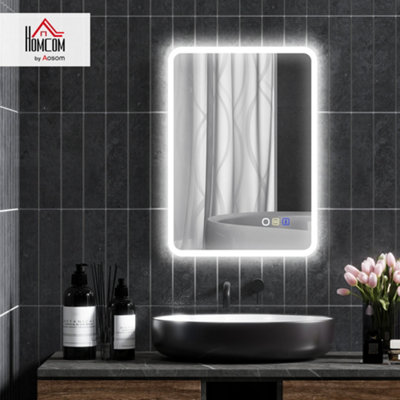 HOMCOM 500 x 700 mm Bluetooth Bathroom Mirror with LED Lights Wall Mounted