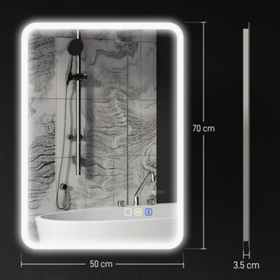 HOMCOM 500 x 700 mm Bluetooth Bathroom Mirror with LED Lights Wall Mounted