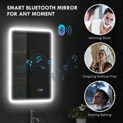 HOMCOM 500 x 700 mm Bluetooth Bathroom Mirror with LED Lights Wall Mounted
