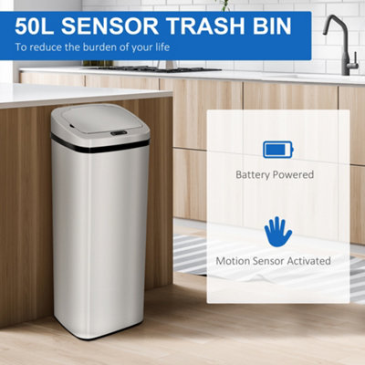 HOMCOM 50L Infrared Automatic Motion Sensor Dustbin Stainless Steel Trash Can