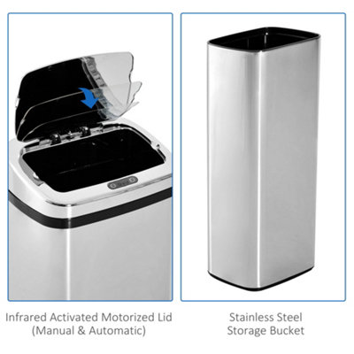 HOMCOM 50L Infrared Automatic Motion Sensor Dustbin Stainless Steel Trash Can
