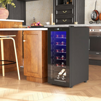HOMCOM 50L Undercounter Wine Cooler Fridge with LED Light Glass