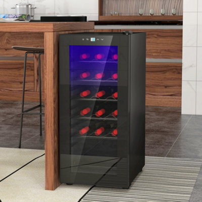 HOMCOM 50L Undercounter Wine Cooler Fridge with LED Light Glass Door 18 Bottles