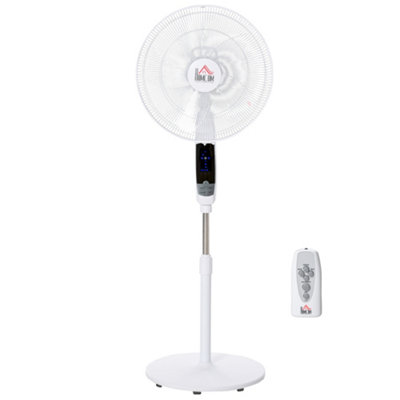 HOMCOM 54 Pedestal Stand Fan, 3 Speed 3 Mode, LED Panel, 3M Remote Controller, Height Adjustable, Black and White