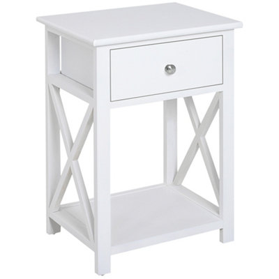 HOMCOM 55cm End Side Table w/ Drawer Shelf Home Storage Furniture White