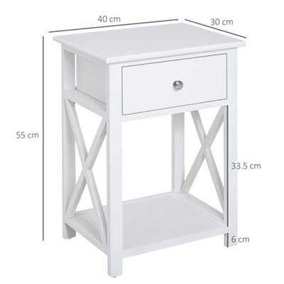 HOMCOM 55cm End Side Table w/ Drawer Shelf Home Storage Furniture White